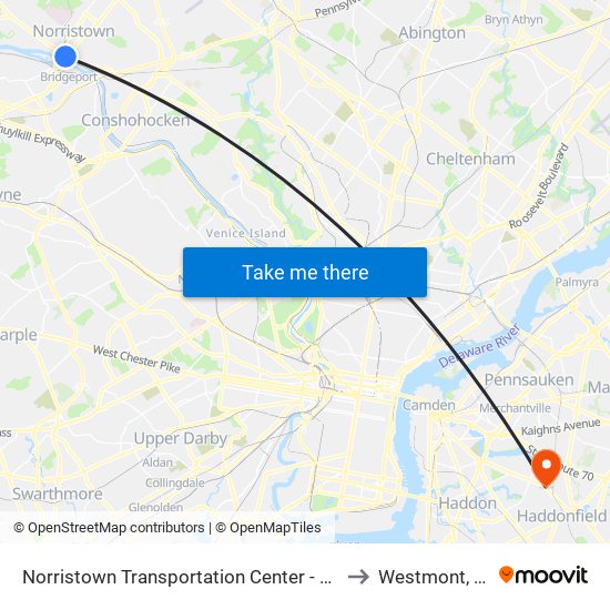Norristown Transportation Center - Nhsl to Westmont, NJ map