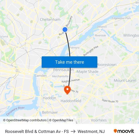 Roosevelt Blvd & Cottman Av - FS to Westmont, NJ map