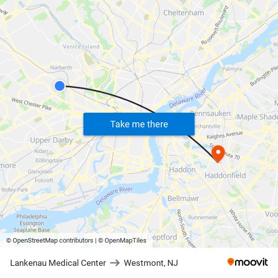 Lankenau Medical Center to Westmont, NJ map