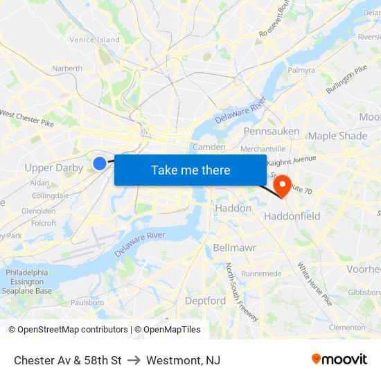 Chester Av & 58th St to Westmont, NJ map