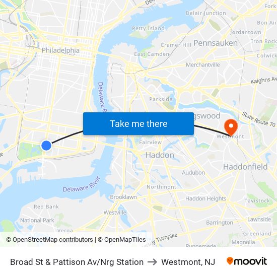 Broad St & Pattison Av/Nrg Station to Westmont, NJ map