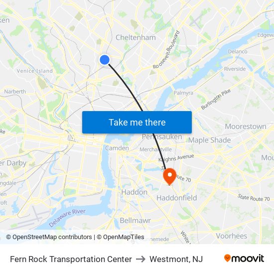 Fern Rock Transportation Center to Westmont, NJ map