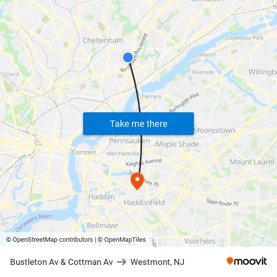 Bustleton Av & Cottman Av to Westmont, NJ map