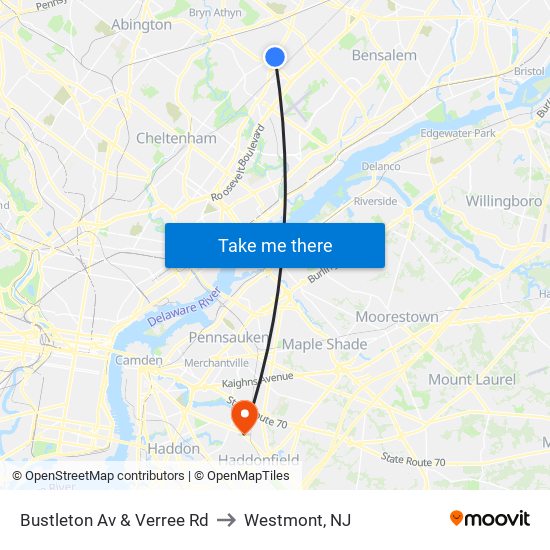 Bustleton Av & Verree Rd to Westmont, NJ map