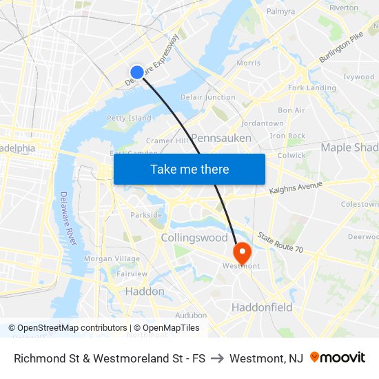 Richmond St & Westmoreland St - FS to Westmont, NJ map