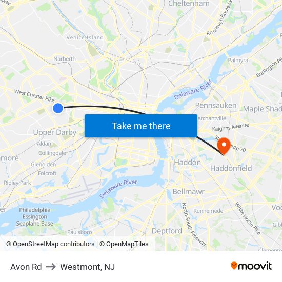Avon Rd to Westmont, NJ map