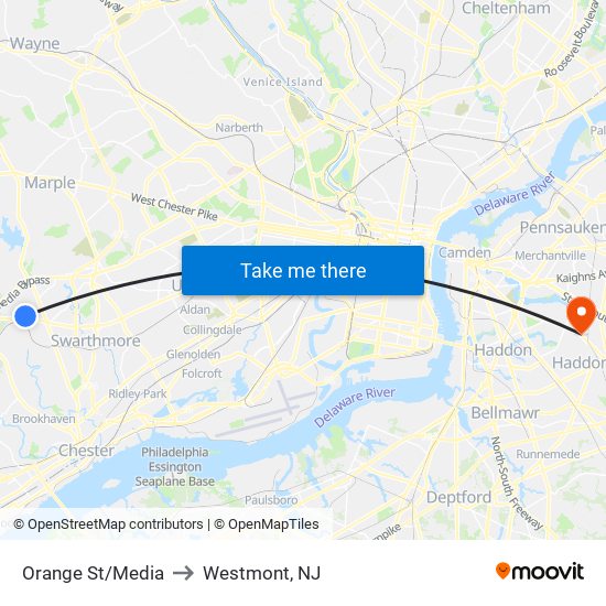 Orange St/Media to Westmont, NJ map