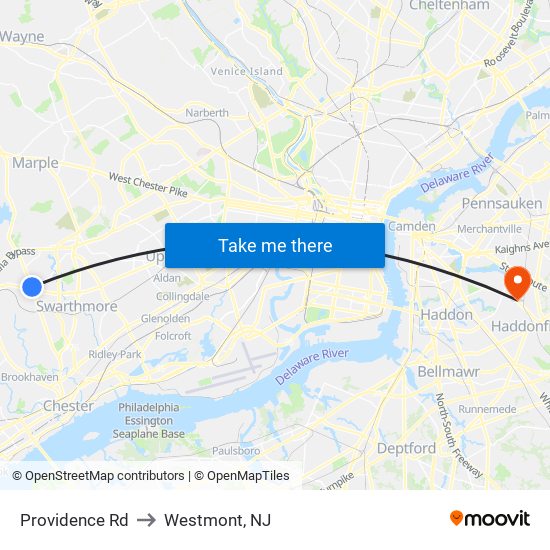 Providence Rd to Westmont, NJ map
