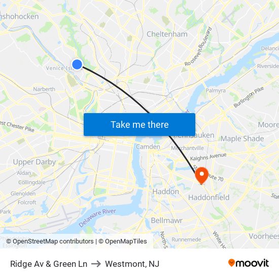 Ridge Av & Green Ln to Westmont, NJ map