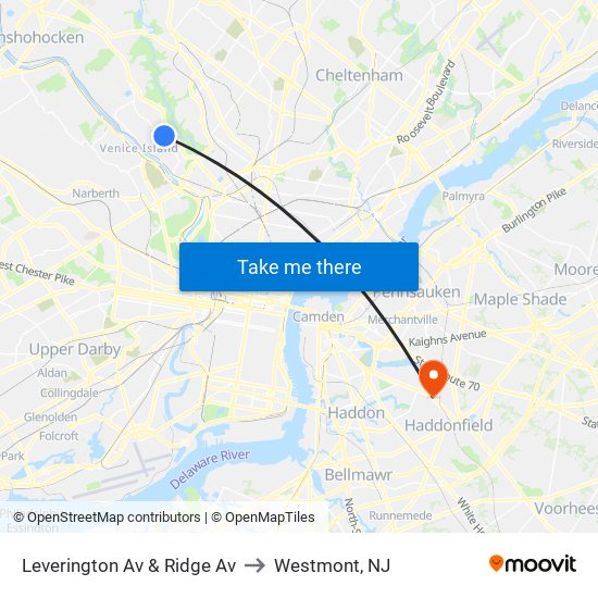 Leverington Av & Ridge Av to Westmont, NJ map