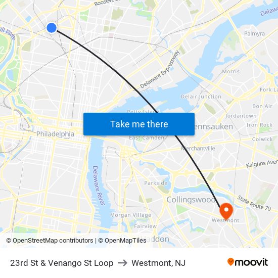 23rd St & Venango St Loop to Westmont, NJ map