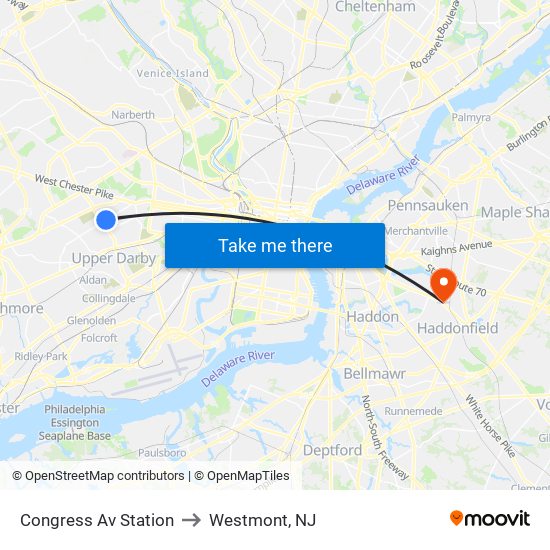 Congress Av Station to Westmont, NJ map