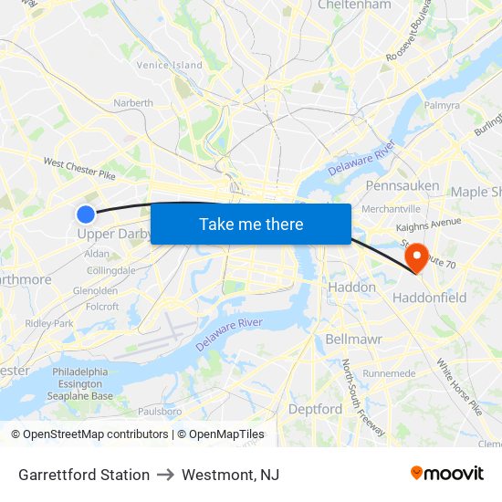 Garrettford Station to Westmont, NJ map