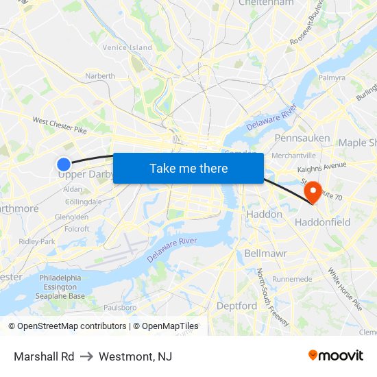 Marshall Rd to Westmont, NJ map