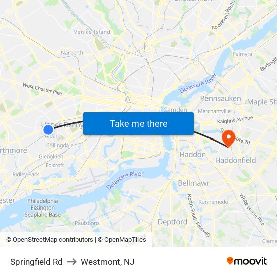 Springfield Rd to Westmont, NJ map