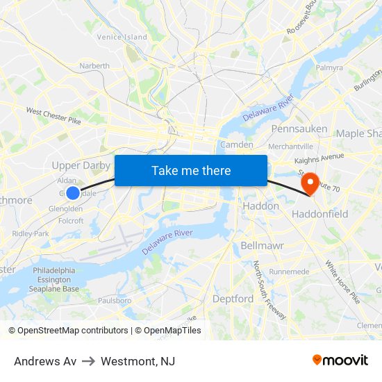 Andrews Av to Westmont, NJ map