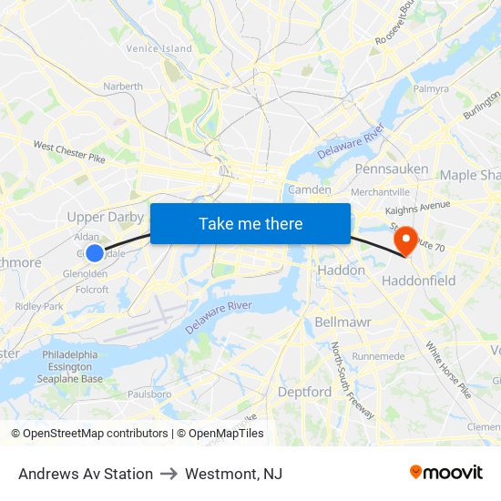 Andrews Av Station to Westmont, NJ map