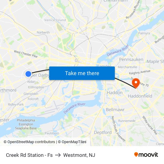 Creek Rd Station - Fs to Westmont, NJ map