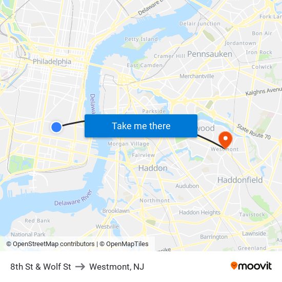 8th St & Wolf St to Westmont, NJ map