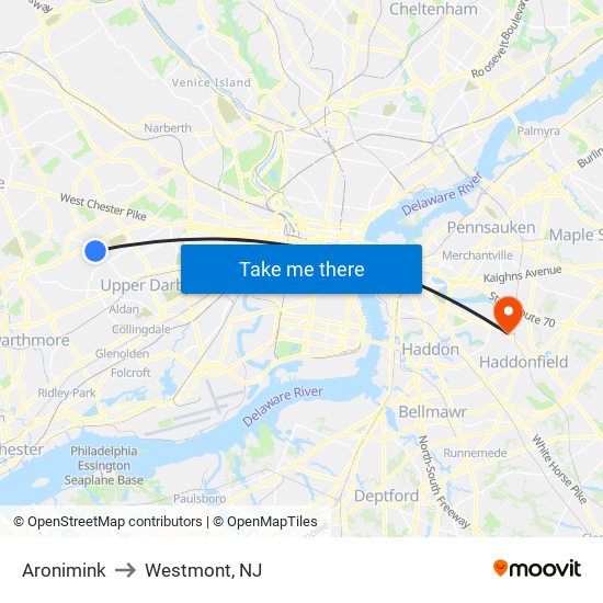 Aronimink to Westmont, NJ map