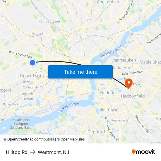 Hilltop Rd to Westmont, NJ map