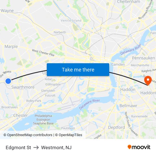 Edgmont St to Westmont, NJ map