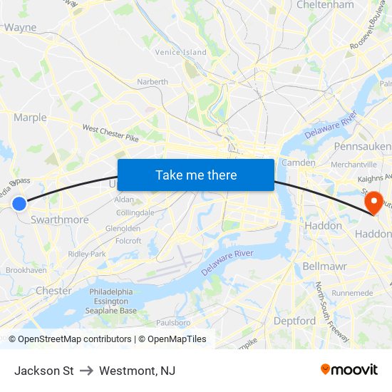 Jackson St to Westmont, NJ map