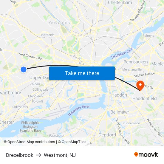 Drexelbrook to Westmont, NJ map