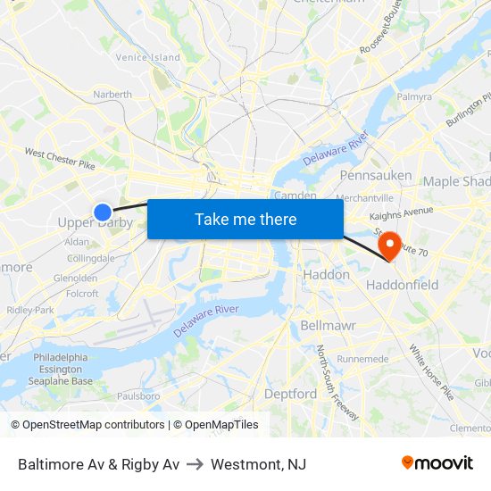 Baltimore Av & Rigby Av to Westmont, NJ map