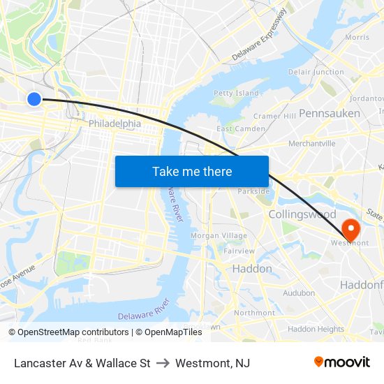 Lancaster Av & Wallace St to Westmont, NJ map