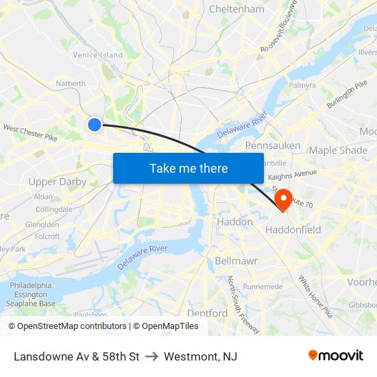 Lansdowne Av & 58th St to Westmont, NJ map