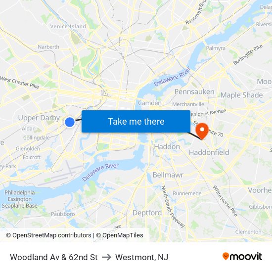 Woodland Av & 62nd St to Westmont, NJ map