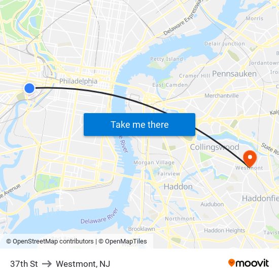 37th St to Westmont, NJ map