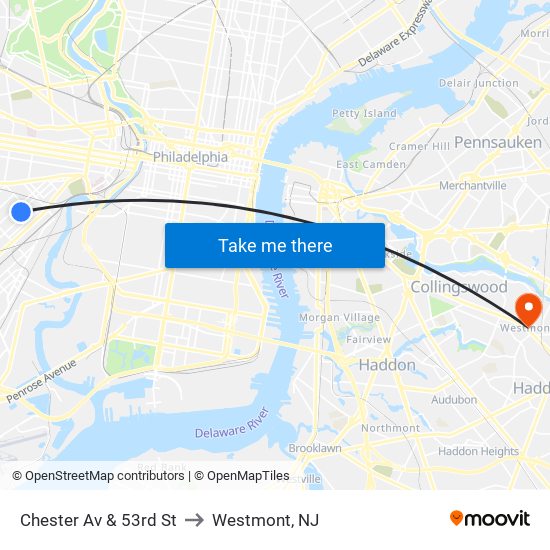 Chester Av & 53rd St to Westmont, NJ map