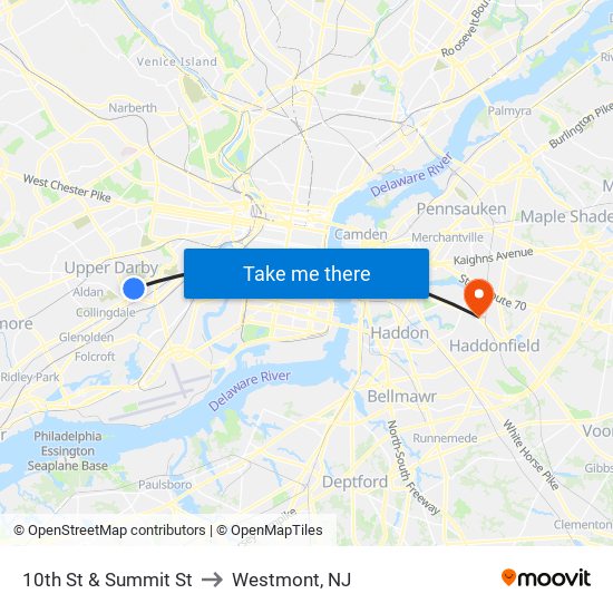 10th St & Summit St to Westmont, NJ map