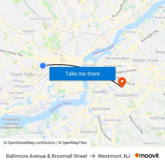 Baltimore Avenue & Broomall Street to Westmont, NJ map