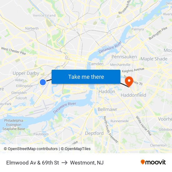 Elmwood Av & 69th St to Westmont, NJ map