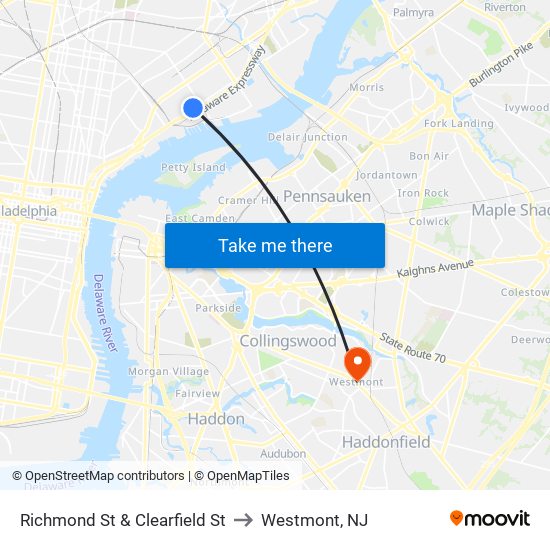 Richmond St & Clearfield St to Westmont, NJ map