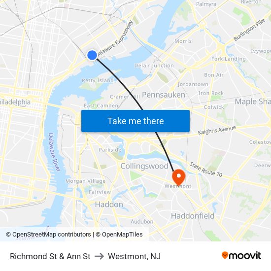 Richmond St & Ann St to Westmont, NJ map