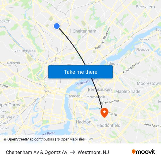 Cheltenham Av & Ogontz Av to Westmont, NJ map