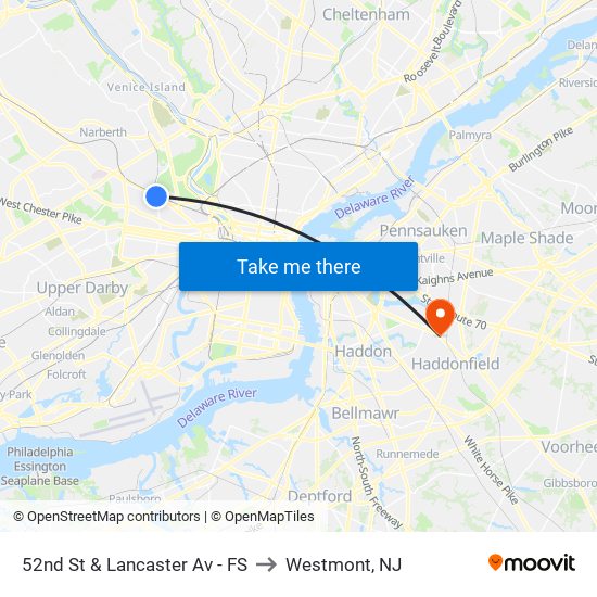 52nd St & Lancaster Av - FS to Westmont, NJ map