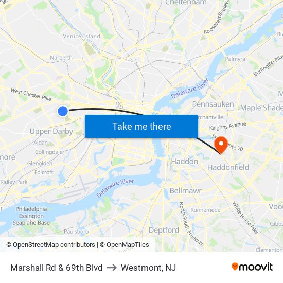 Marshall Rd & 69th Blvd to Westmont, NJ map