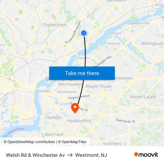 Welsh Rd & Winchester Av to Westmont, NJ map