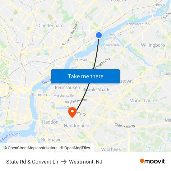 State Rd & Convent Ln to Westmont, NJ map