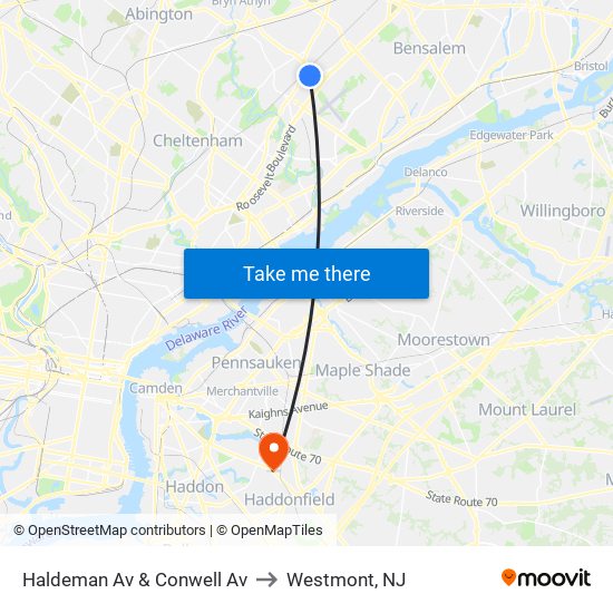 Haldeman Av & Conwell Av to Westmont, NJ map