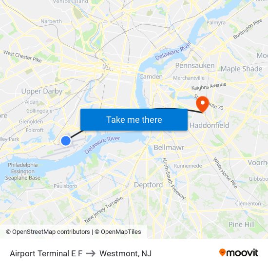 Airport Terminal E F to Westmont, NJ map