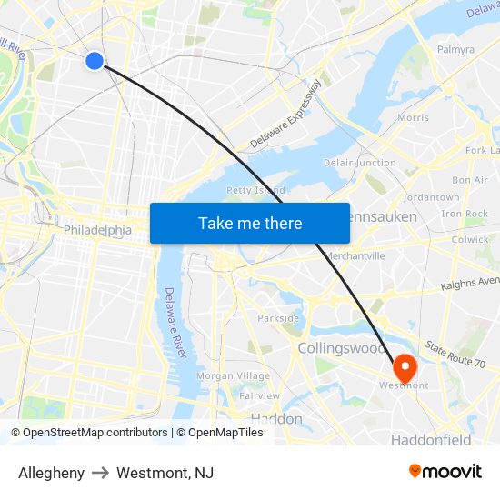 Allegheny to Westmont, NJ map