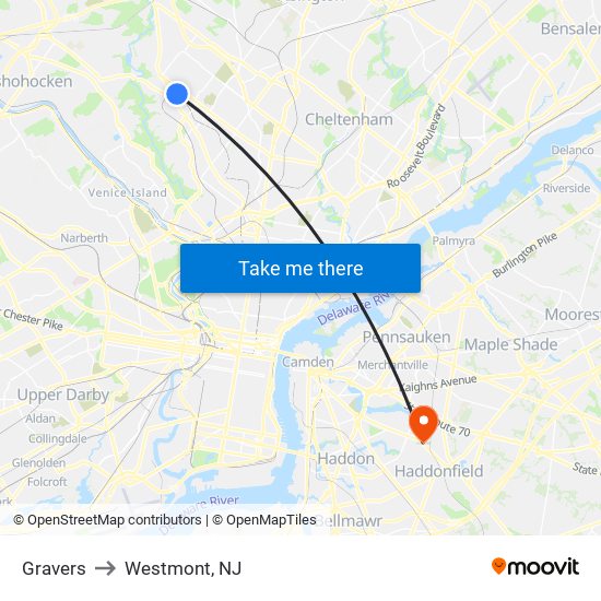 Gravers to Westmont, NJ map