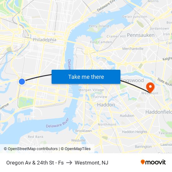 Oregon Av & 24th St - Fs to Westmont, NJ map