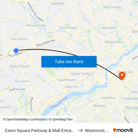 Exton Square Parkway & Mall Entrance to Westmont, NJ map